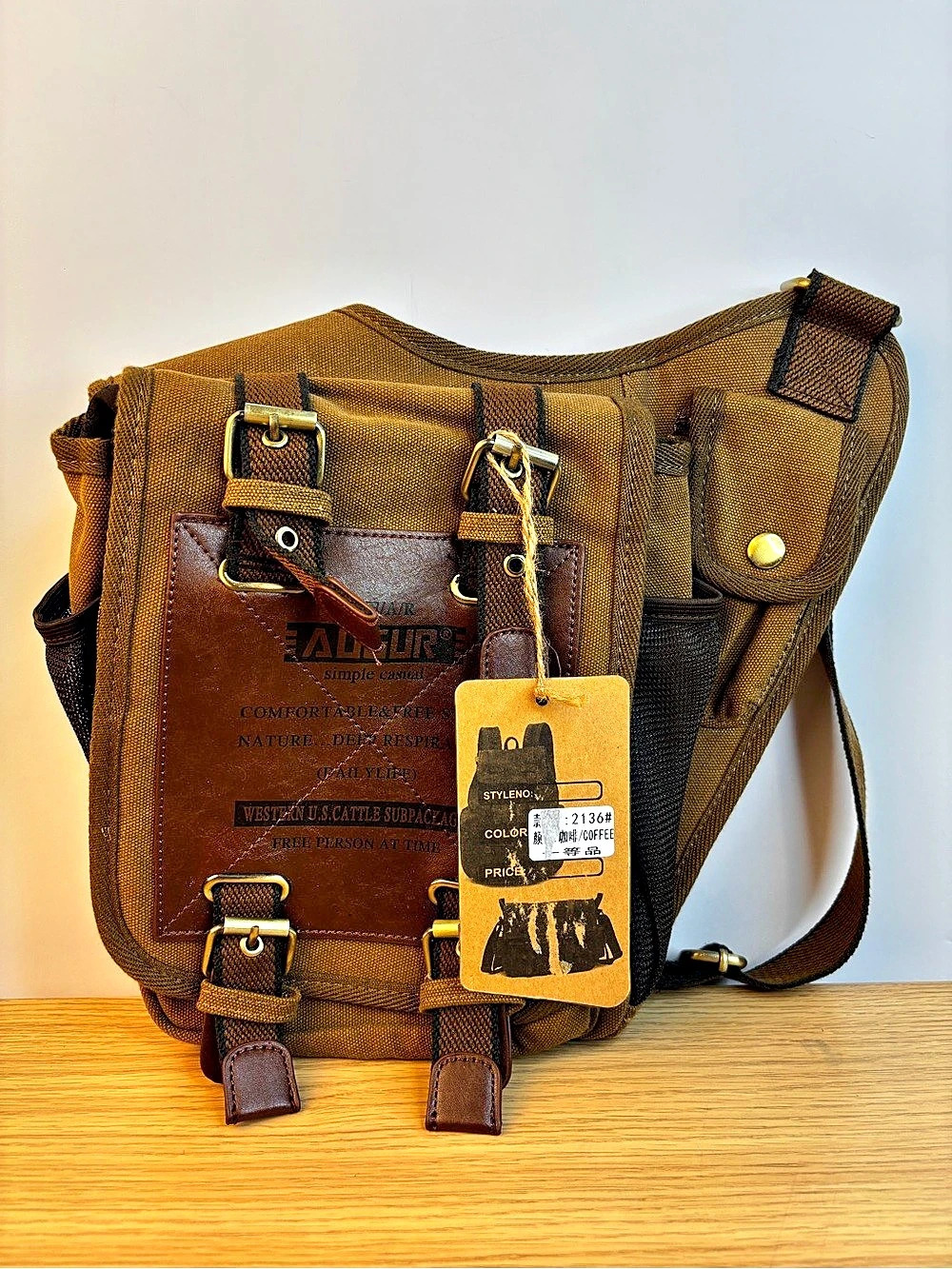 Augur (KAUKKO) Mens Vintage Canvas Shoulder Messenger Sling Bag NWT
